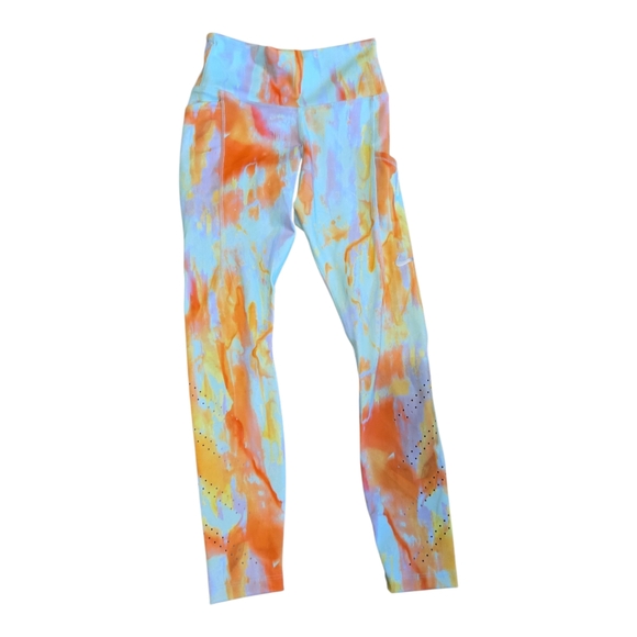 NWT Nike Vibrant Orange and Yellow Leggings with Artistic Flair - Picture 2 of 8
